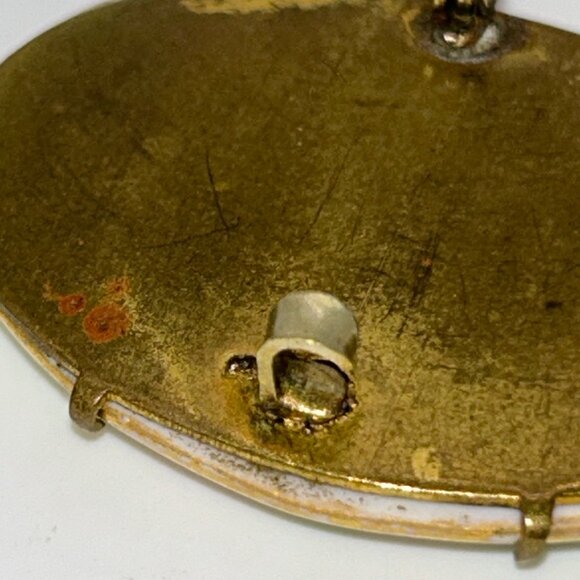 Antique Hand-Painted Forget-Me-Not Floral Oval Brooch Pin With Brass C-Clasp - Picture 8 of 11